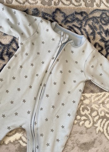 HelloBaby Gri Yıldız Desenli Fermuarlı Bebek Tulumu