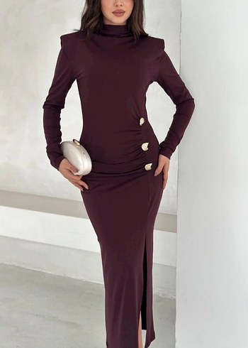 Altın Düğme Detaylı Davet Elbisesi - Görsel 2