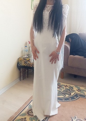 Bohem Tarzı Uzun Beyaz Düz Gelinlik. after ve nikah elbisesi.