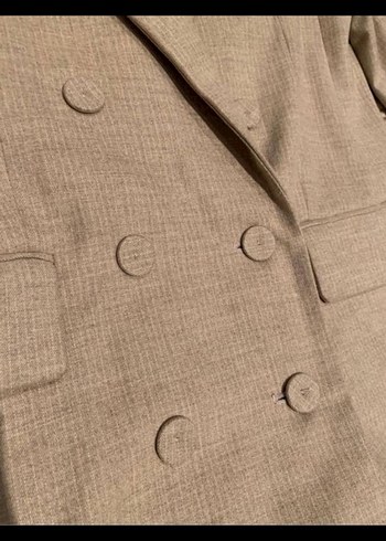 MANGO Bej Düğmeli Kadın Keten Blazer Ceket - Görsel 3