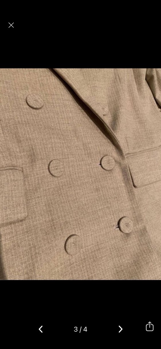 MANGO Bej Düğmeli Kadın Keten Blazer Ceket - Görsel 3