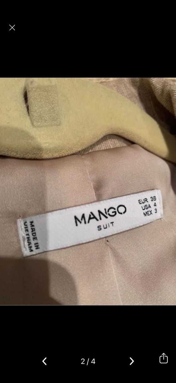 MANGO Bej Düğmeli Kadın Keten Blazer Ceket - Görsel 4