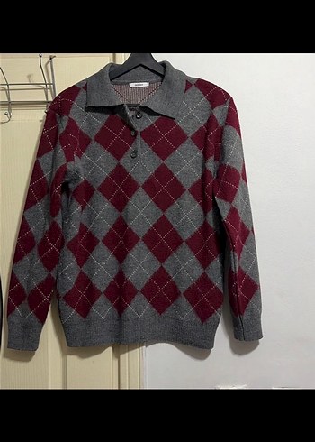 ADDAX Gri Düğmeli Polo Yaka Triko Kazak - Görsel 2