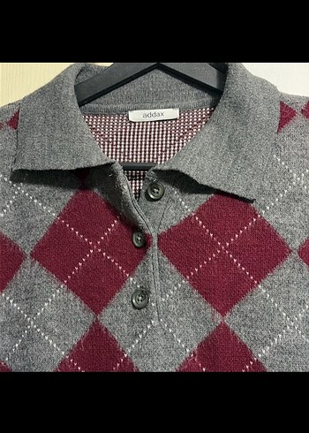 ADDAX Gri Düğmeli Polo Yaka Triko Kazak - Görsel 5