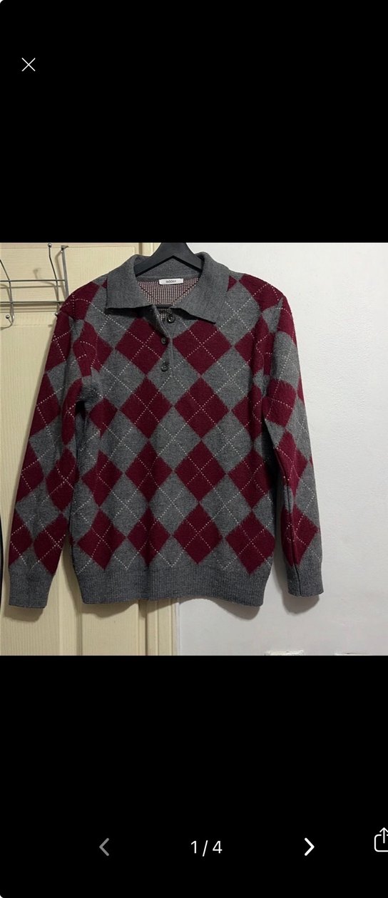 ADDAX Gri Düğmeli Polo Yaka Triko Kazak - Görsel 2