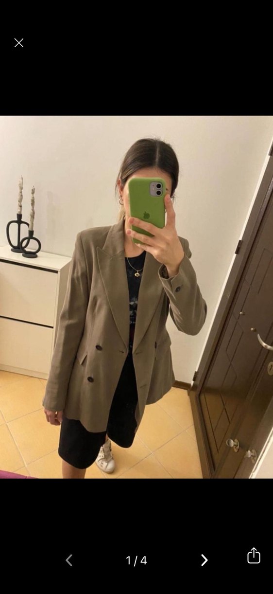 Bej Süet Düğmeli Kadın Blazer Ceket - Görsel 3