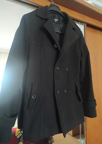 Düğmeli Siyah Erkek Yün Kaban - Görsel 2