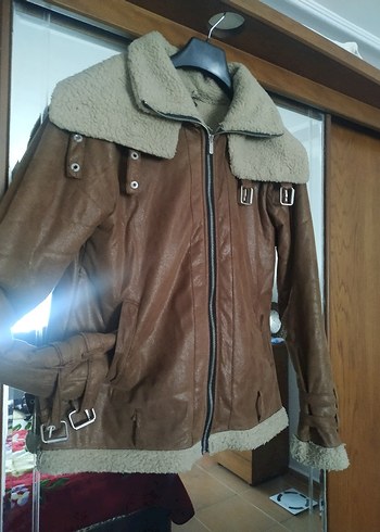 Kemerli Kahverengi Deri  Ceket - Görsel 2