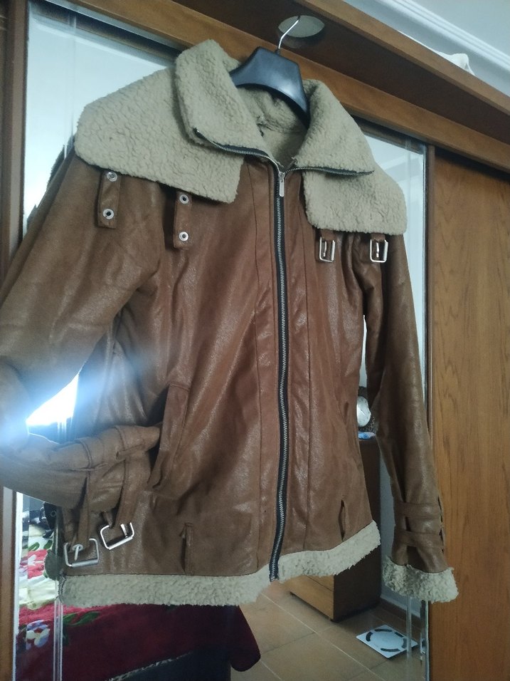 Kemerli Kahverengi Deri  Ceket - Görsel 2