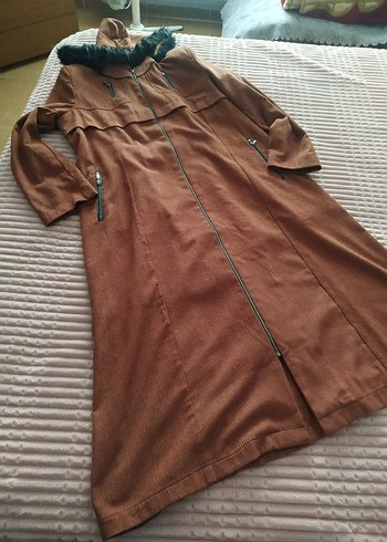 Uzun Kahverengi Kadın Süet Kaban - Görsel 2