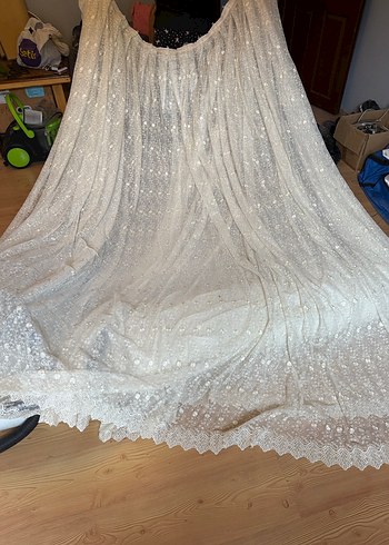 İşlemeli Beyaz Bohem Perde - Görsel 3