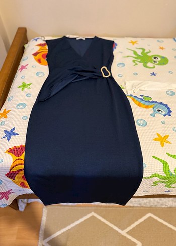 Kemer Detaylı Lacivert Uzun Elbise - Görsel 2