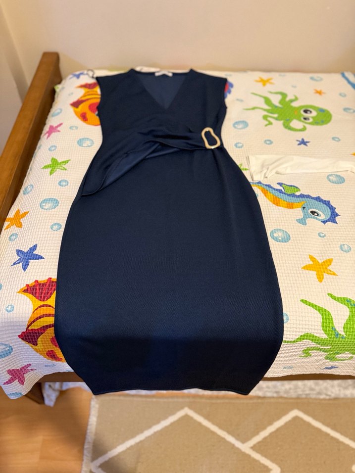 Kemer Detaylı Lacivert Uzun Elbise - Görsel 2