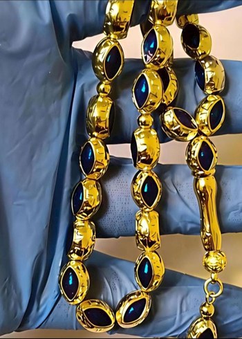 Mavi Mineli Gold Kafesli Tesbih - Görsel 2