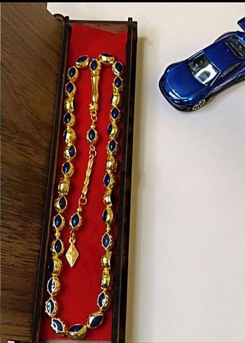 Mavi Mineli Gold Kafesli Tesbih - Görsel 5