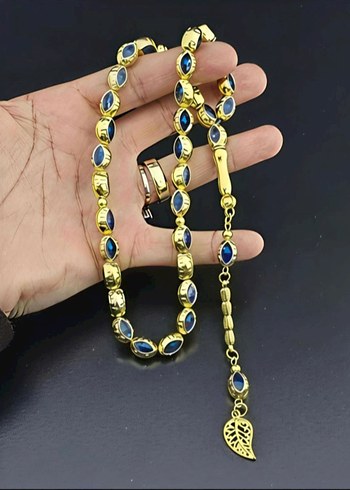 Mavi Mineli Gold Kafesli Tesbih