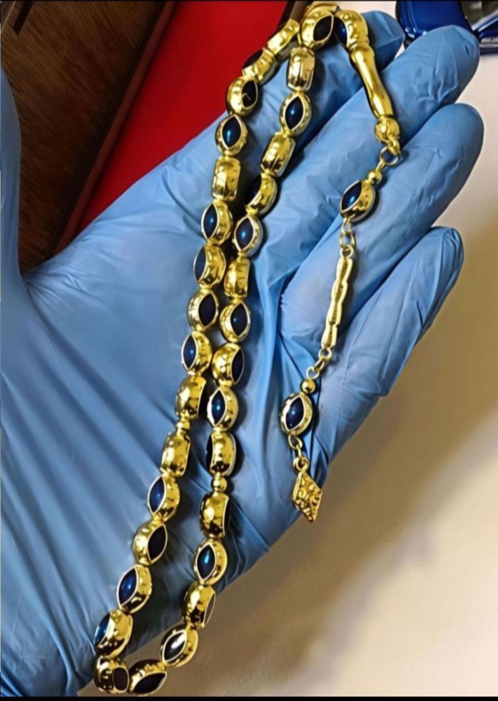 Mavi Mineli Gold Kafesli Tesbih - Görsel 4