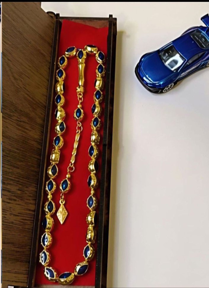 Mavi Mineli Gold Kafesli Tesbih - Görsel 5