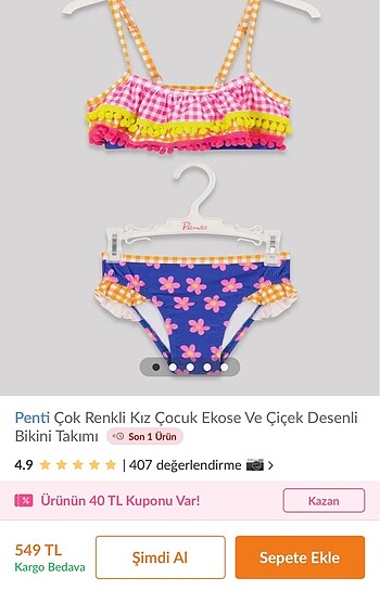 7 Yaş Beden Penti kız Çocuk bikini