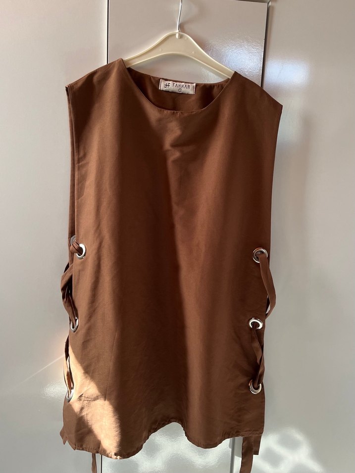 Fahhar kuşgözü baglamalı Kahverengi süveter - Görsel 5