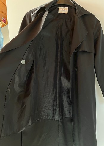 Henza Siyah Uzun Kadın Trençkot - Görsel 7