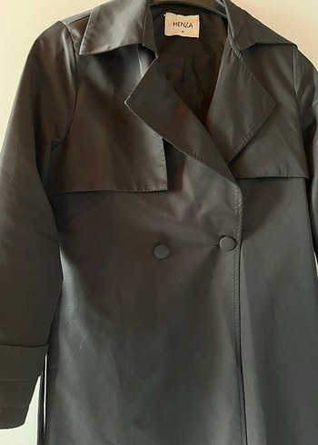 Henza Siyah Uzun Kadın Trençkot - Görsel 6