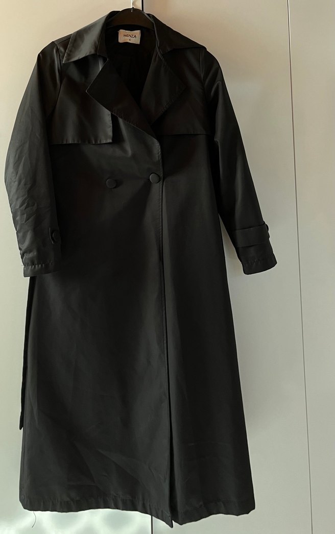 Henza Siyah Uzun Kadın Trençkot - Görsel 2
