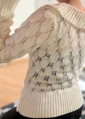 Bohem Stil Kadın Beyaz Örgü Kazak - Görsel 6