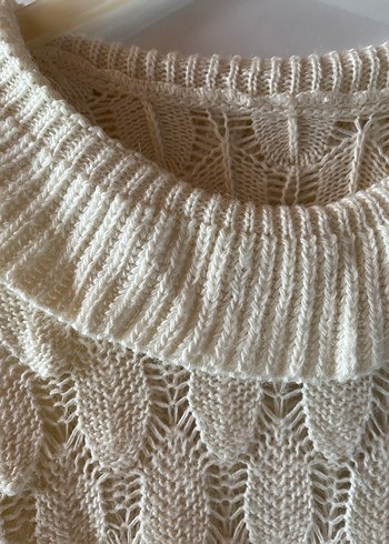 Bohem Stil Kadın Beyaz Örgü Kazak - Görsel 4