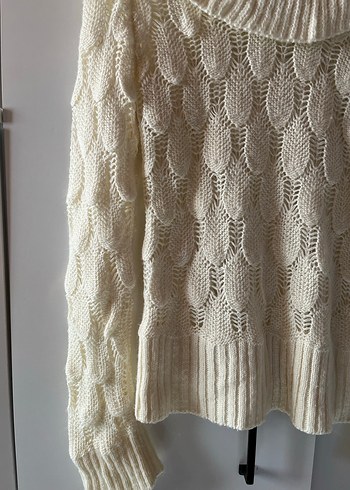 Bohem Stil Kadın Beyaz Örgü Kazak - Görsel 3