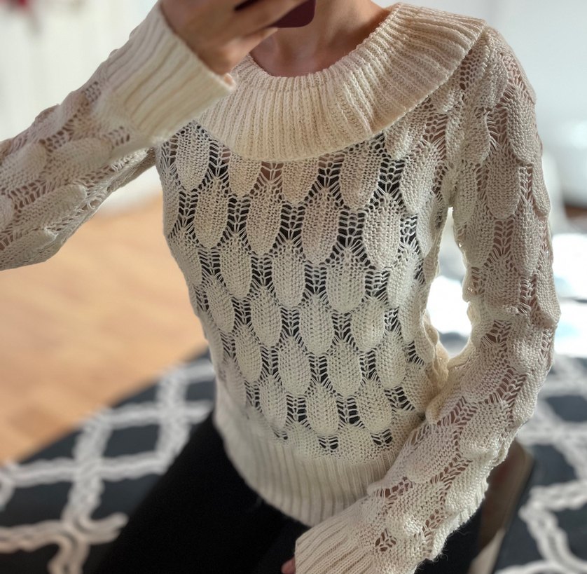 Bohem Stil Kadın Beyaz Örgü Kazak - Görsel 5