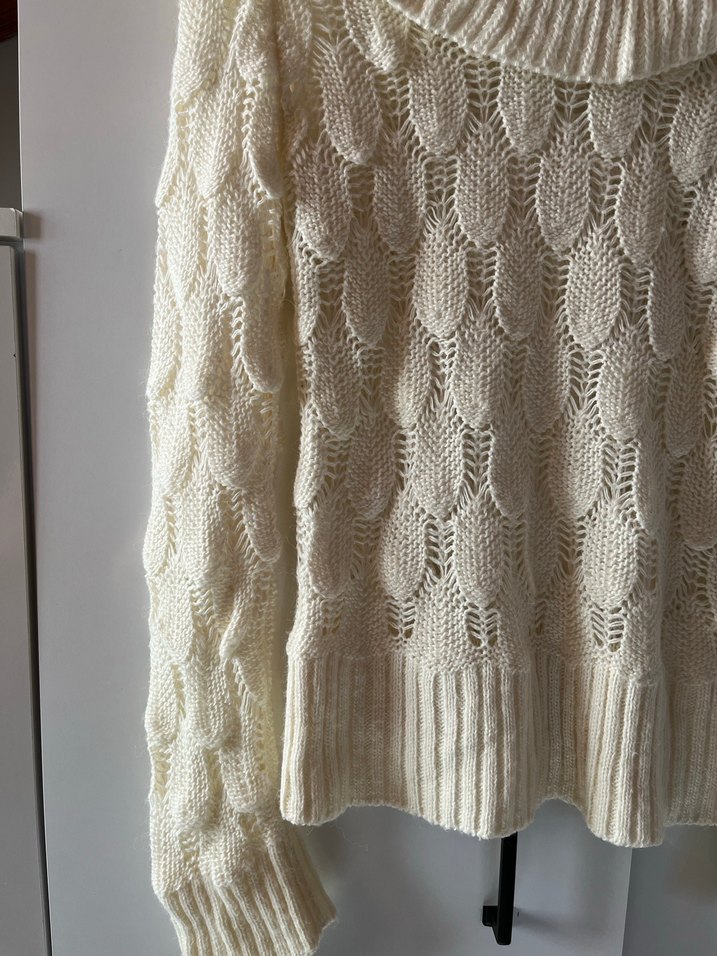 Bohem Stil Kadın Beyaz Örgü Kazak - Görsel 3