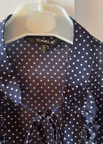 Mavi Puantiyeli Fırfırlı Transparan Kadın Bluz - Görsel 6