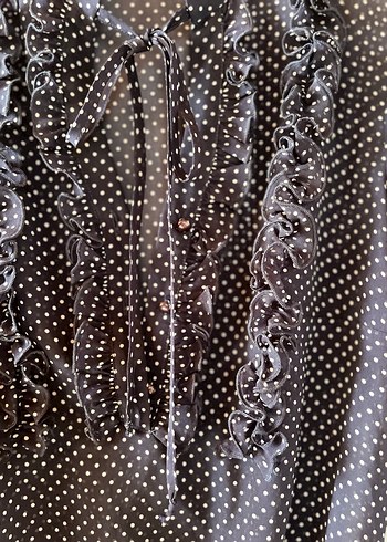 Mavi Puantiyeli Fırfırlı Transparan Kadın Bluz - Görsel 4