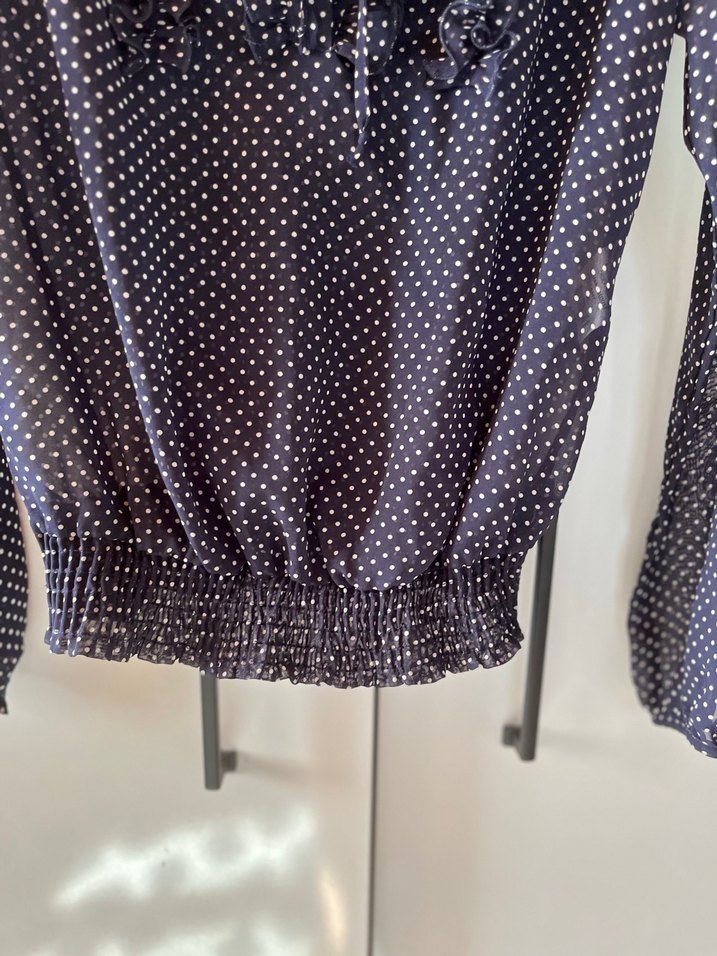 Mavi Puantiyeli Fırfırlı Transparan Kadın Bluz - Görsel 5