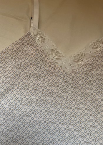 Vintage Gri Desenli Askılı Midi Gecelik - Görsel 2