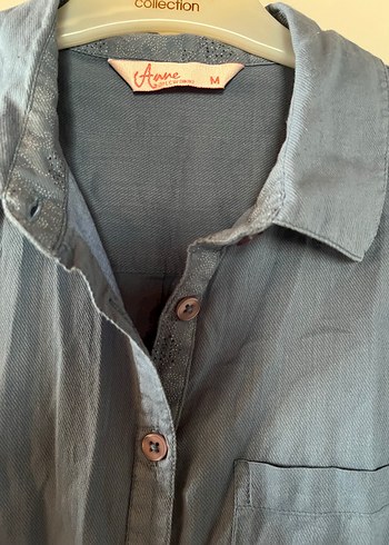 Düğmeli Mavi Pamuk Kadın Gömlek - Görsel 2