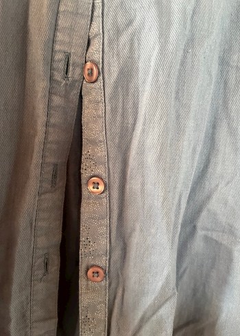 Düğmeli Mavi Pamuk Kadın Gömlek - Görsel 3