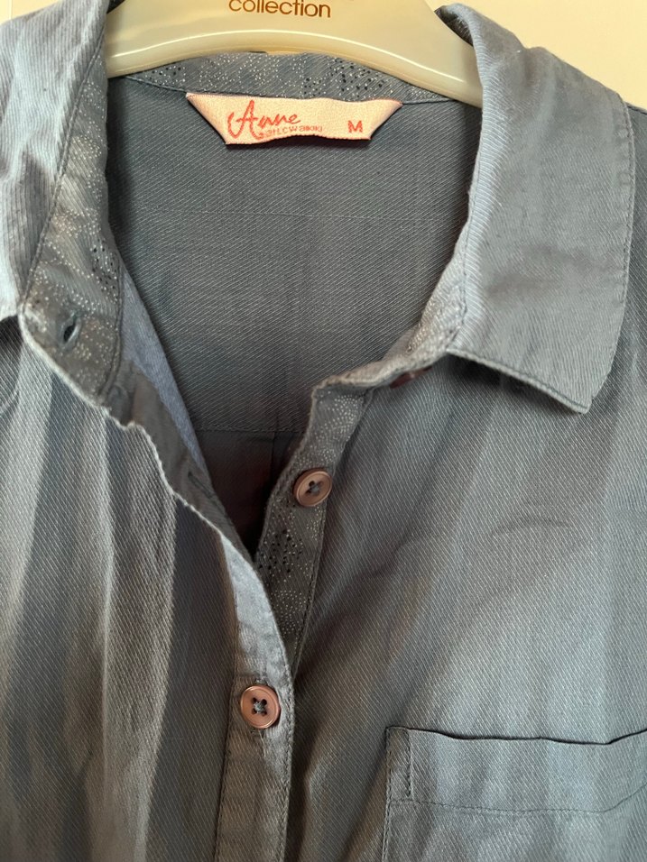 Düğmeli Mavi Pamuk Kadın Gömlek - Görsel 2