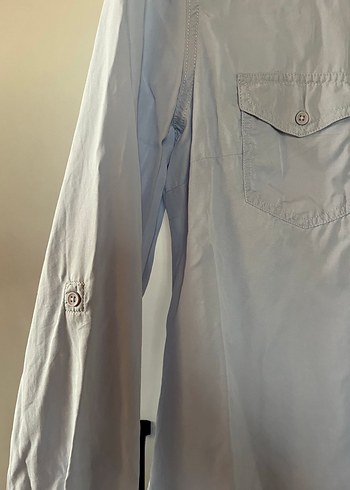 Düğmeli Uzun Kollu Mavi Gömlek - Görsel 3