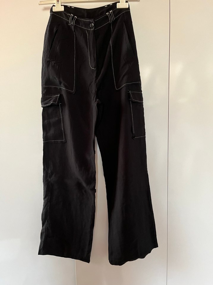 Siyah Kemerli Geniş Kesim Kadın Pantolon - Görsel 5