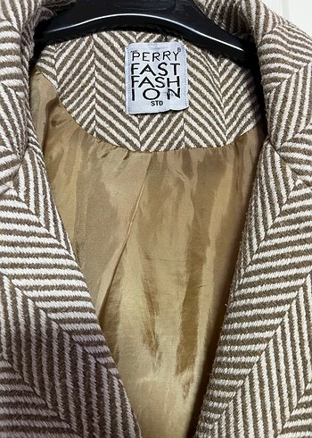 Bej Zebra  Desenli Midi Kadın Kaban - Görsel 6