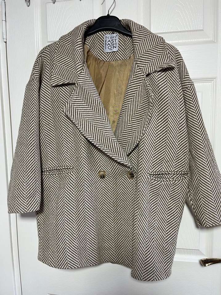 Bej Zebra  Desenli Midi Kadın Kaban - Görsel 3