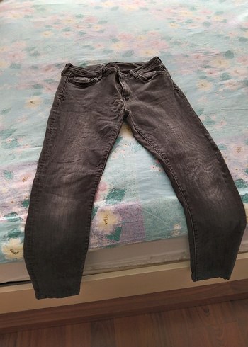Gri Bol Kesim Bayan Jean Pantolon