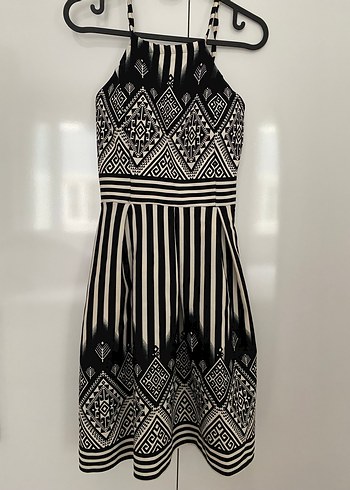 Bohem Siyah Çizgili Midi Elbise - Görsel 4