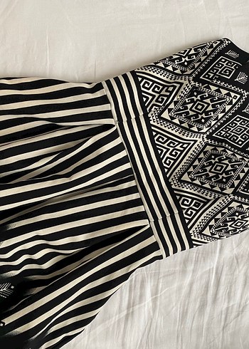 Bohem Siyah Çizgili Midi Elbise - Görsel 2