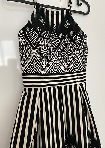 Bohem Siyah Çizgili Midi Elbise - Görsel 5