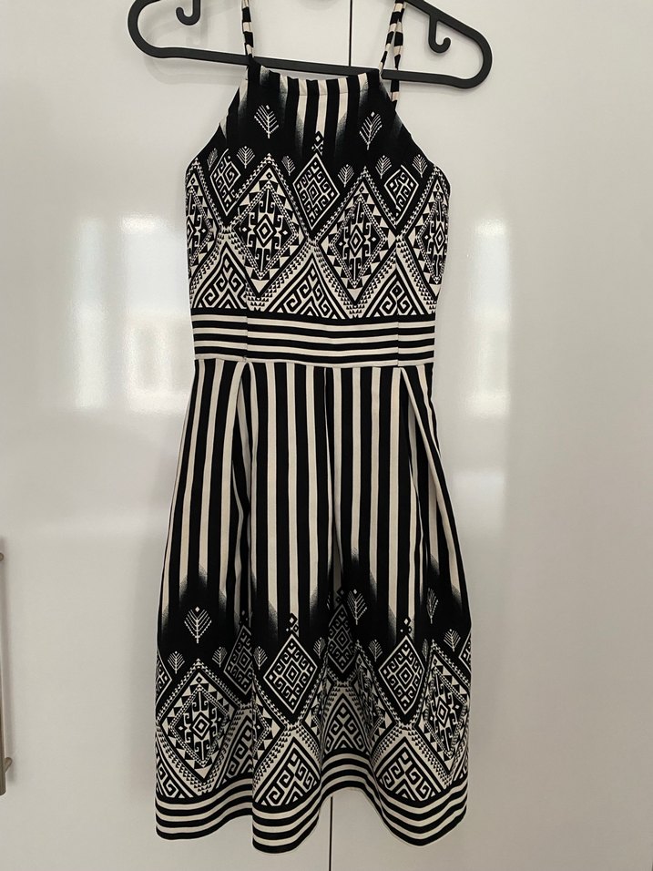 Bohem Siyah Çizgili Midi Elbise - Görsel 4