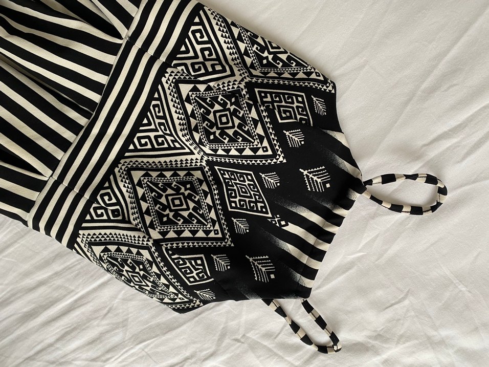 Bohem Siyah Çizgili Midi Elbise - Görsel 3