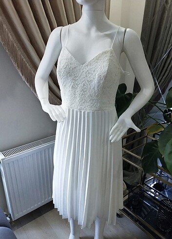 xl Beden beyaz Renk Dantelli piliseli elbise